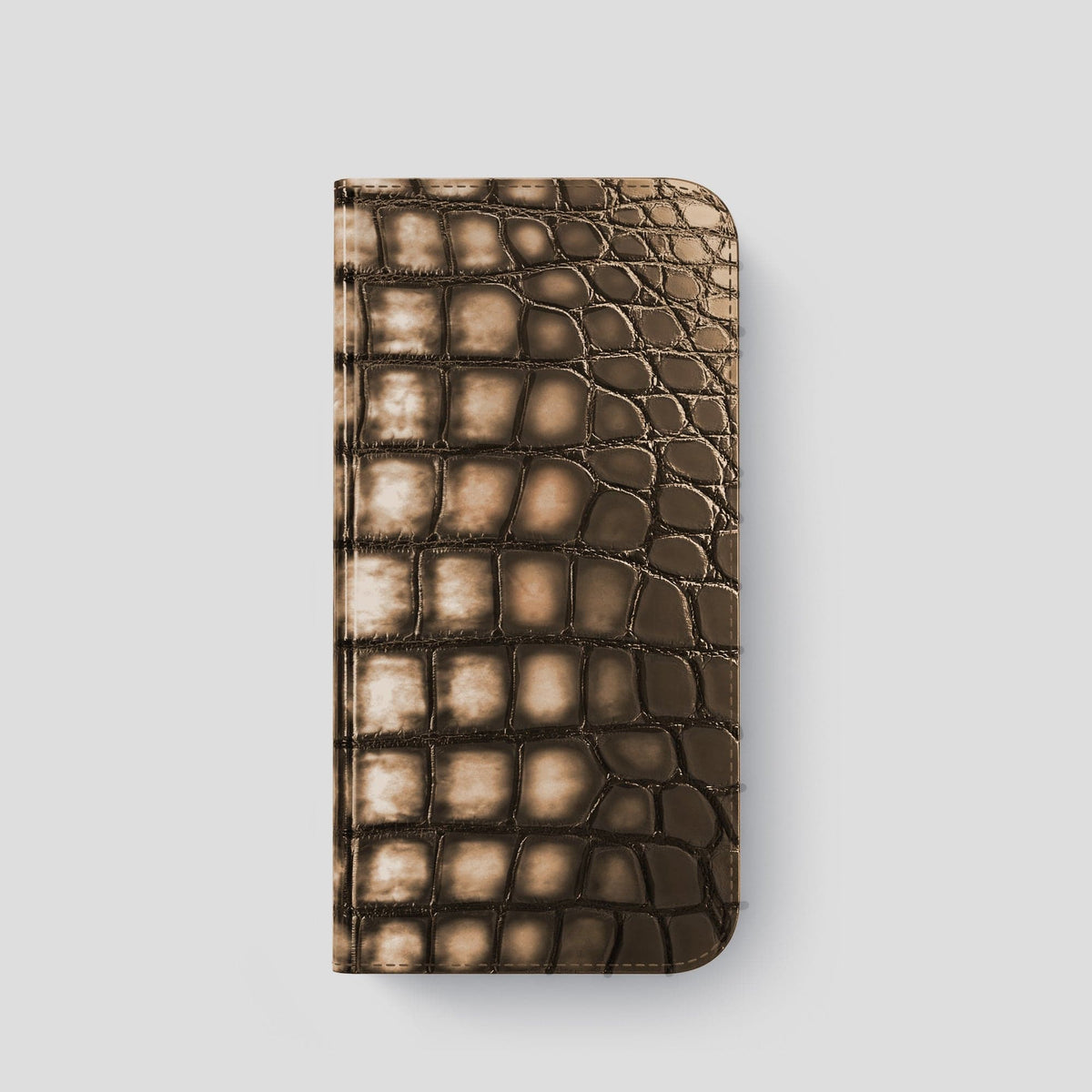 Etoupe iPhone 15 Pro Folio Magsafe Case Patina Alligator with Steel Metal -4 | Etoupe-Steel