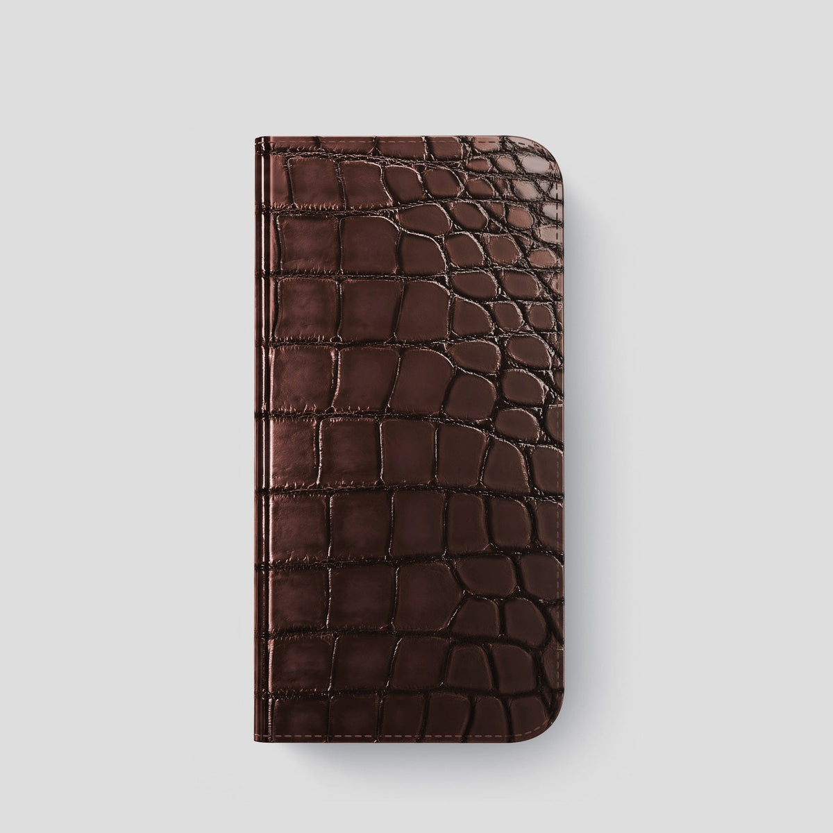 Grape-Wine iPhone 15 Pro Folio Magsafe Case Patina Alligator with Steel Metal -4 | Grape-Wine-Steel