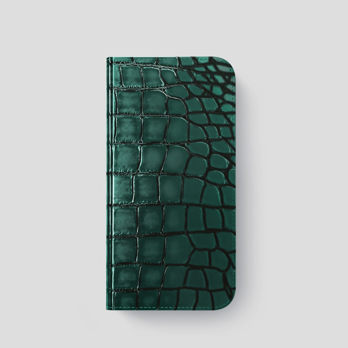 Green iPhone 15 Pro Folio Magsafe Case Patina Alligator with Black Metal -4 | Green-Black