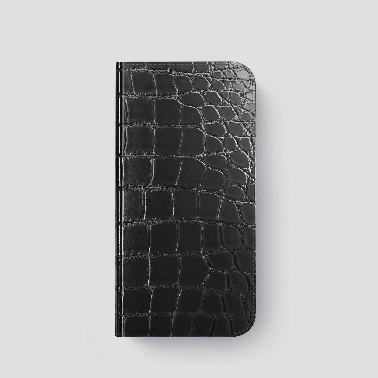 Havana-Black iPhone 15 Pro Folio Magsafe Case Patina Alligator with Gold Metal -4 | Havana-Black-Gold