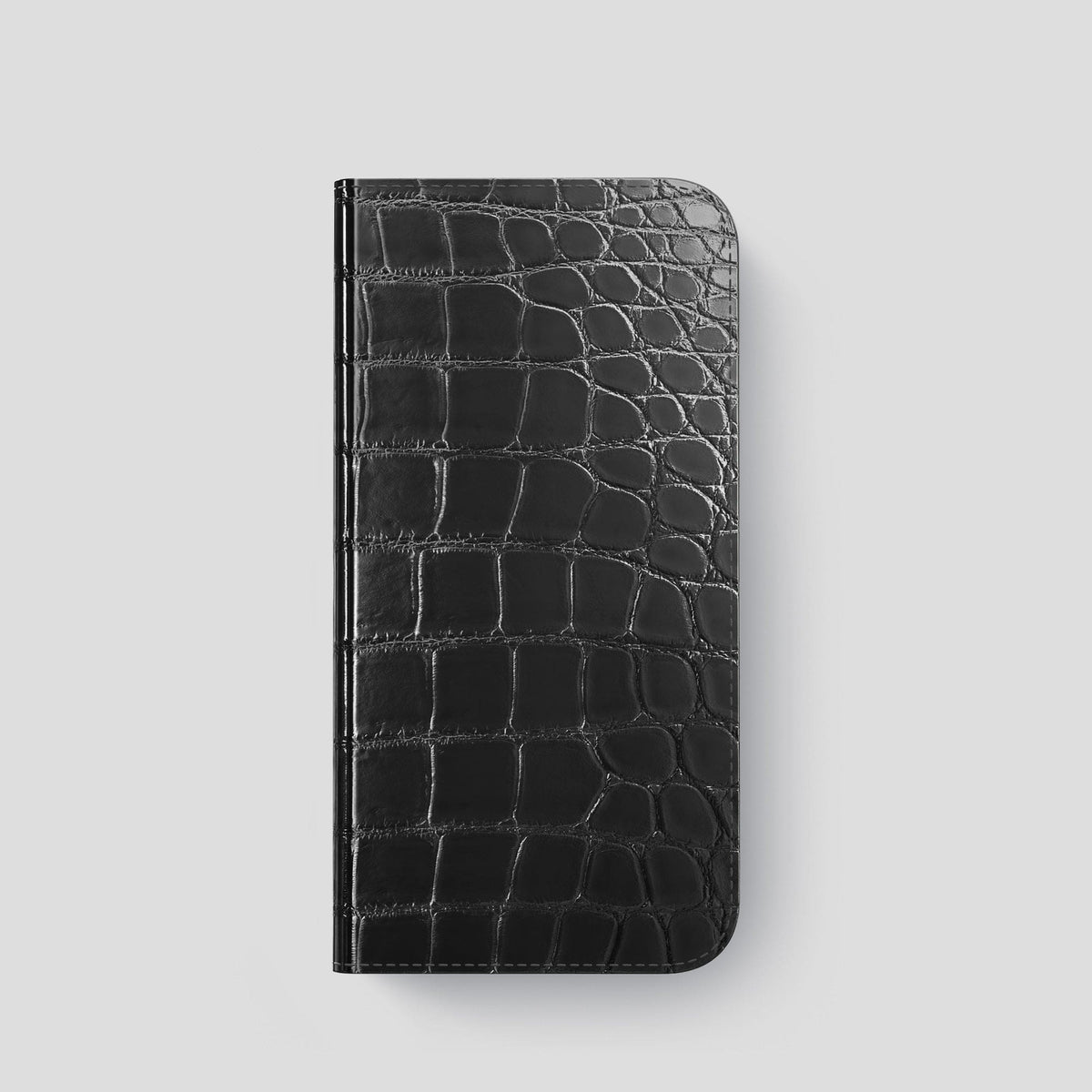 Havana-Black iPhone 15 Pro Folio Magsafe Case Patina Alligator with Gold Metal -4 | Havana-Black-Gold