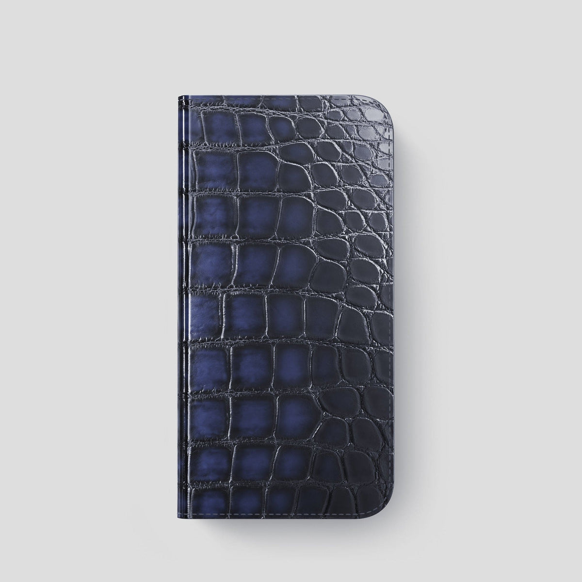 Havana-Blue iPhone 15 Pro Folio Magsafe Case Patina Alligator with Gold Metal -4 | Havana-Blue-Gold