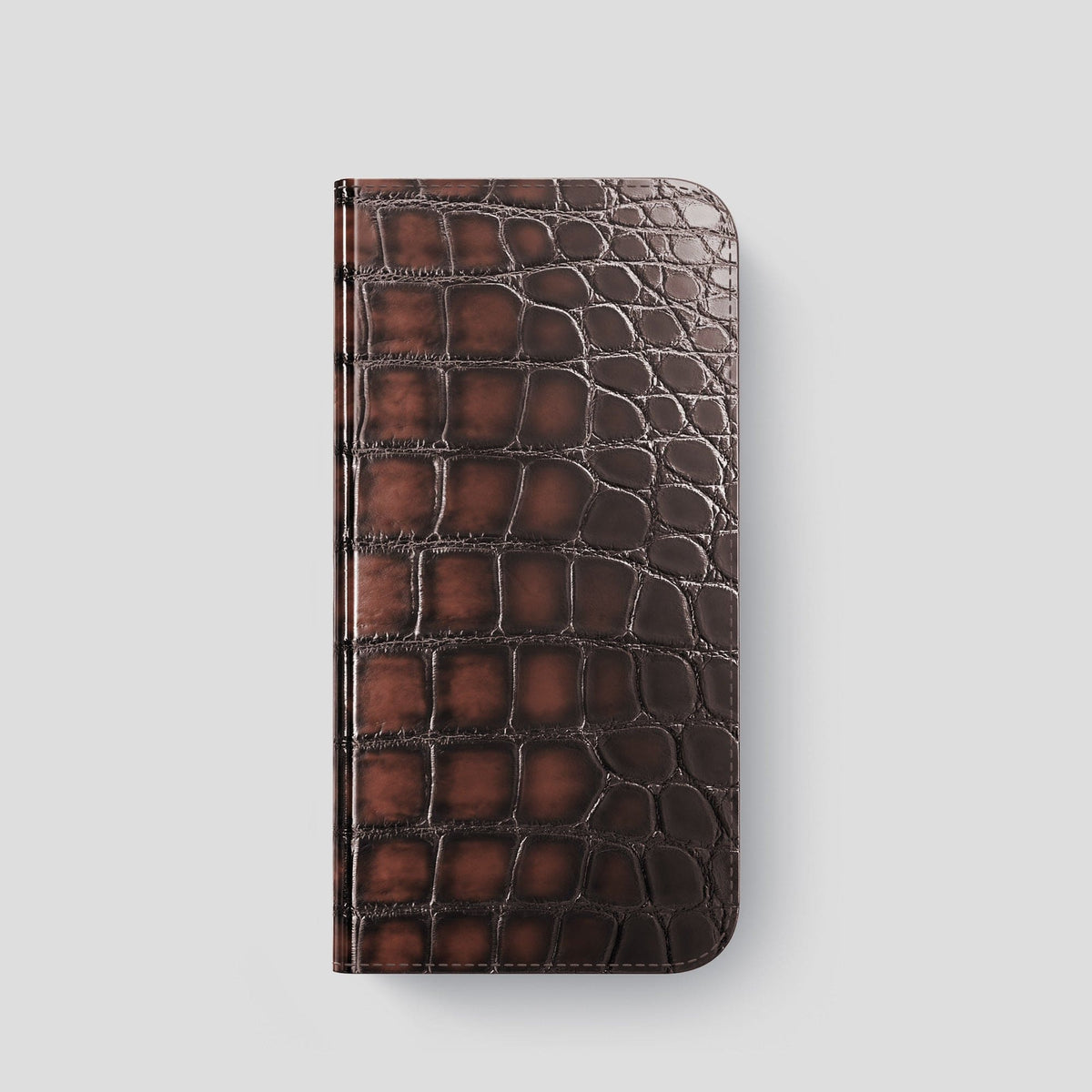 Havana-Brown iPhone 14 Folio Magsafe Case Patina Alligator with Black Metal -4 | Havana-Brown-Black
