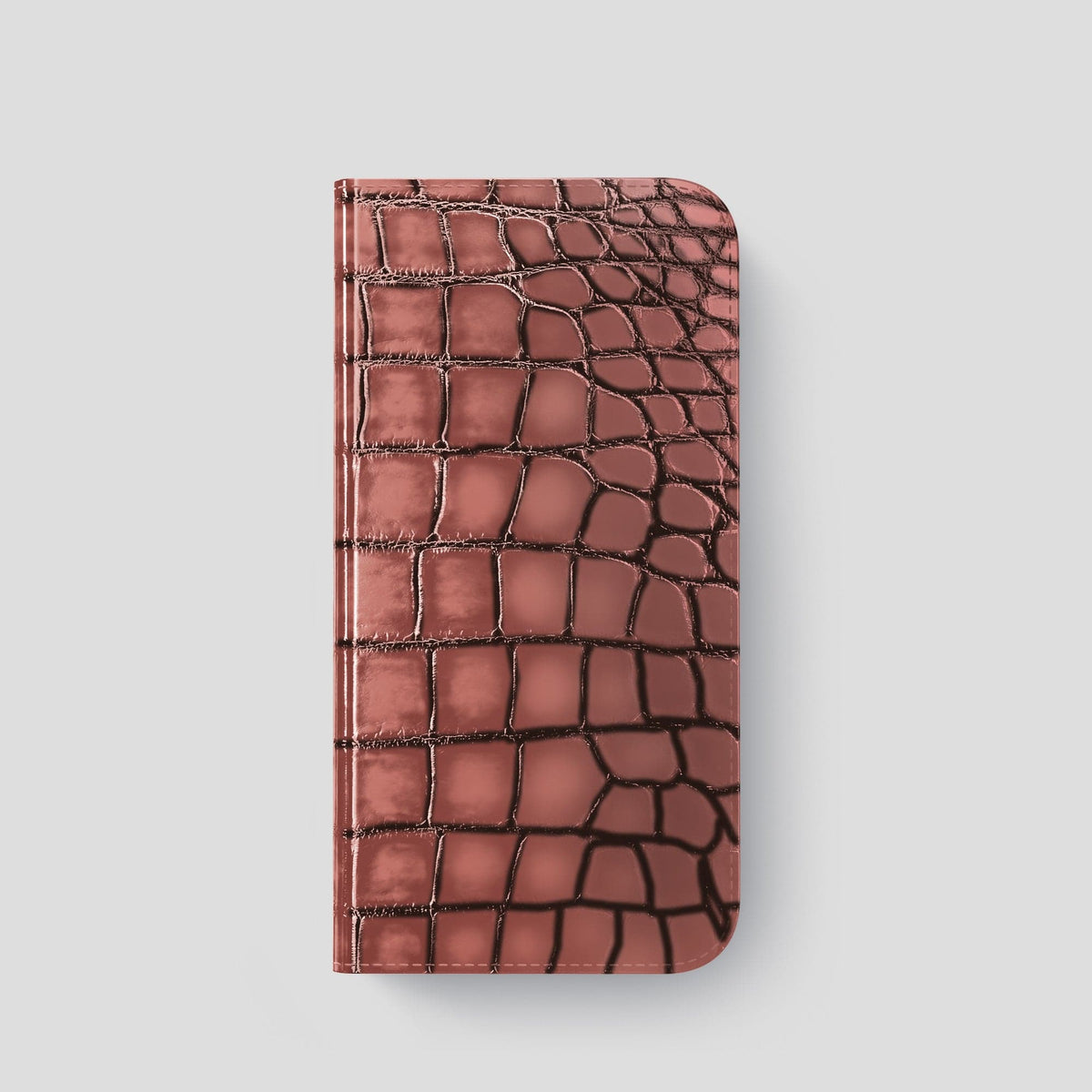 Wine-Sediment iPhone 15 Pro Folio Magsafe Case Patina Alligator with Gold Metal -4 | Wine-Sediment-Gold
