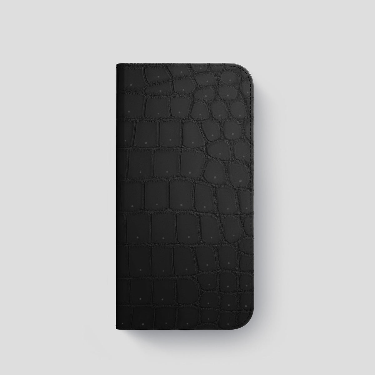Black iPhone 15 Pro Folio Magsafe Case Porosus Crocodile with Black Metal -4 | Black-Black