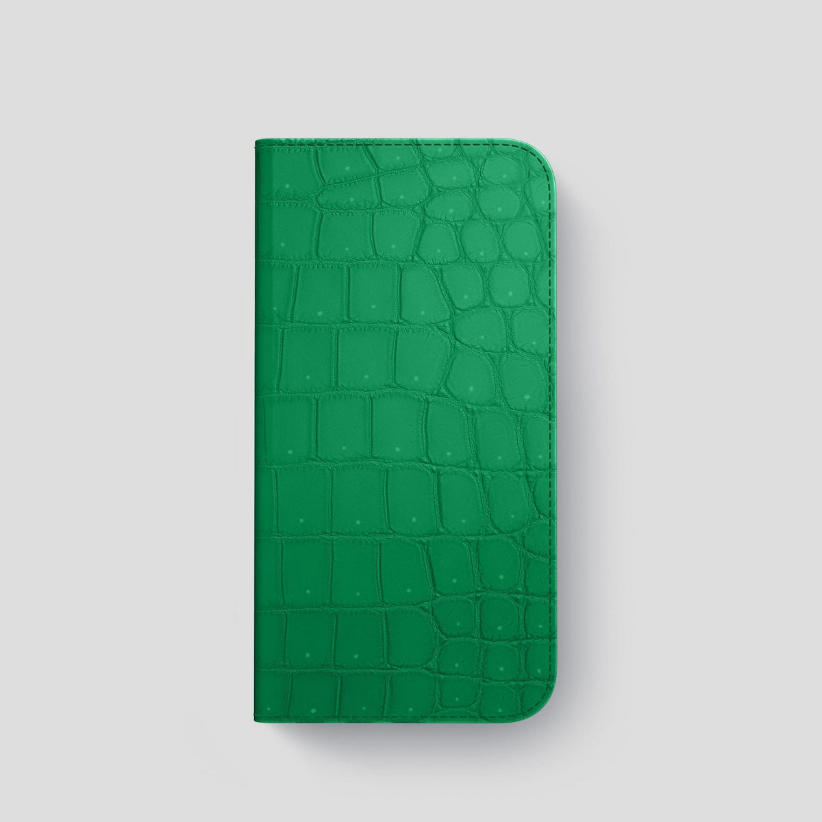 Cactus-Green iPhone 15 Pro Folio Magsafe Case Porosus Crocodile with Steel Metal -4 | Cactus-Green-Steel