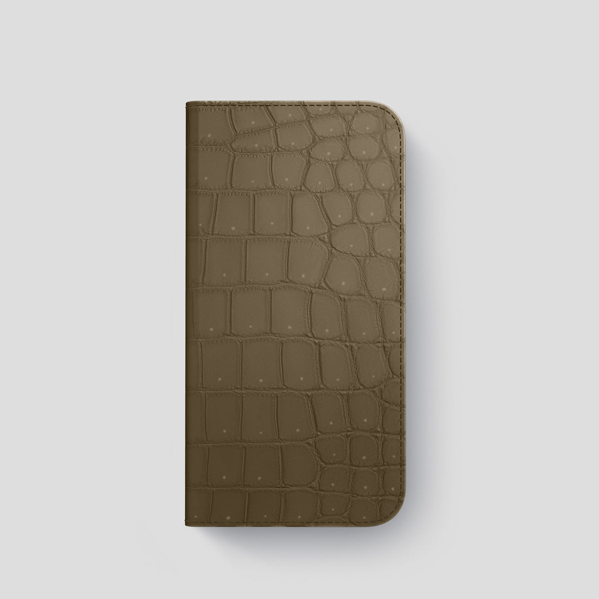 Kaki-Green iPhone 15 Pro Folio Magsafe Case Porosus Crocodile with Gold Metal -4 | Kaki-Green-Gold