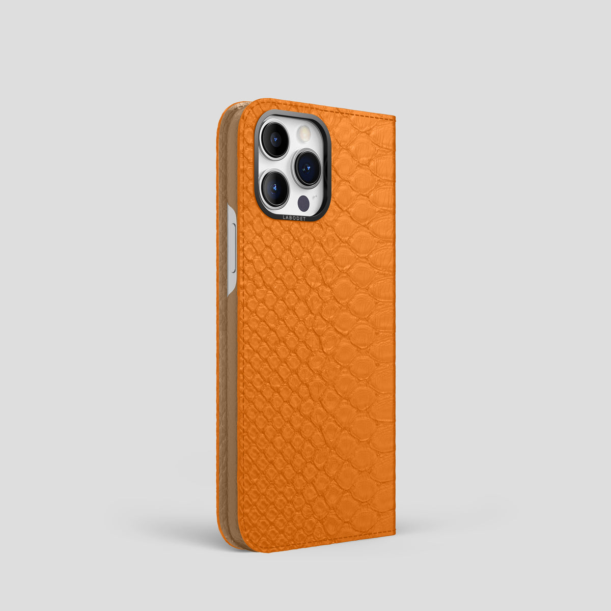 Orange iPhone 15 Pro Folio Case Python with Black Metal -1 | Orange-Black