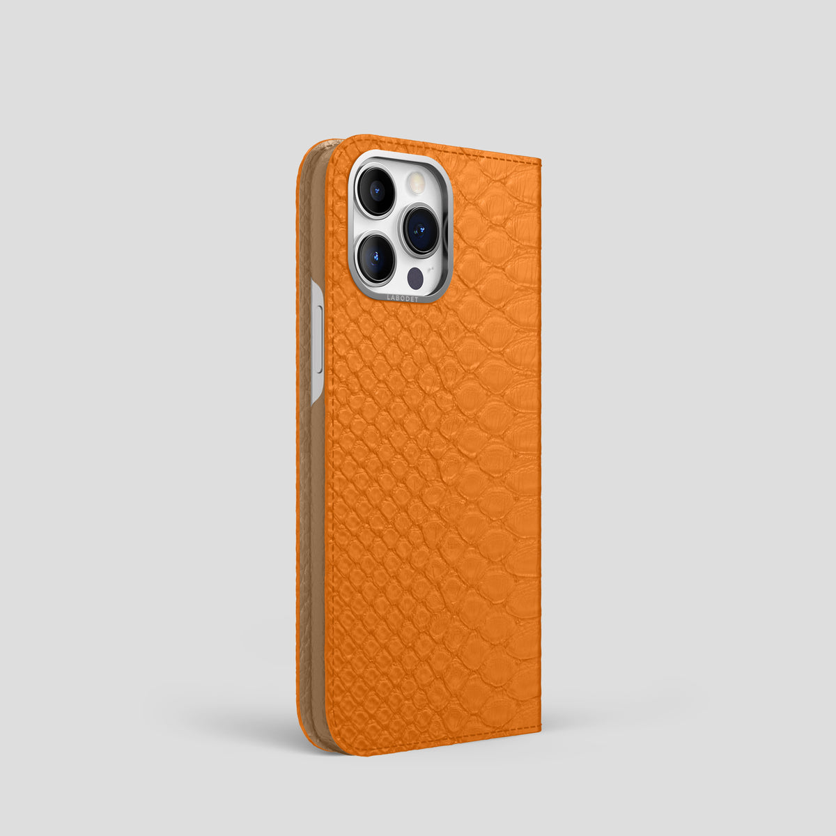 Orange iPhone 15 Pro Folio Case Python with Steel Metal -1 | Orange-Steel