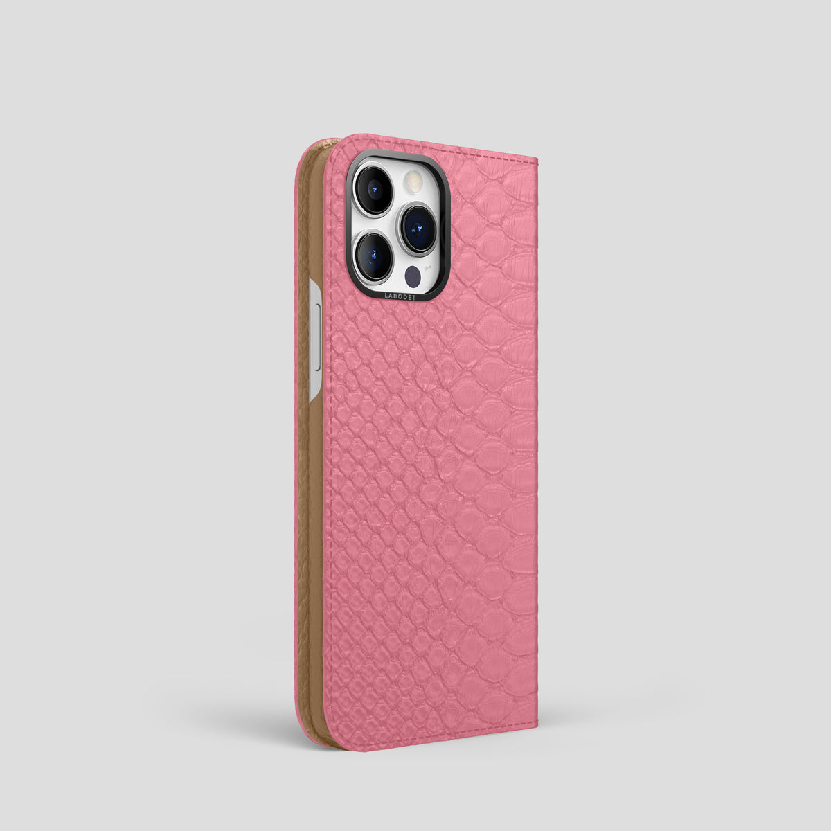 Pink iPhone 15 Pro Folio Case Python with Black Metal -1 | Pink-Black