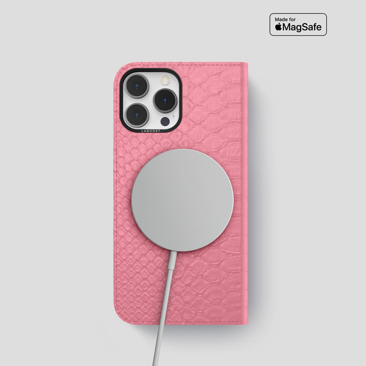 Pink iPhone 15 Pro Folio Case Python with Black Metal -3 | Pink-Black