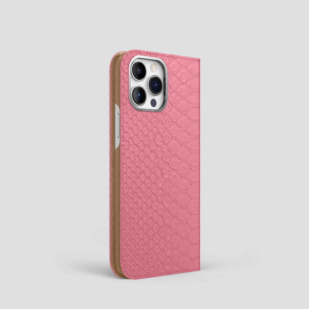 Pink iPhone 15 Pro Folio Case Python with Steel Metal -1 | Pink-Steel