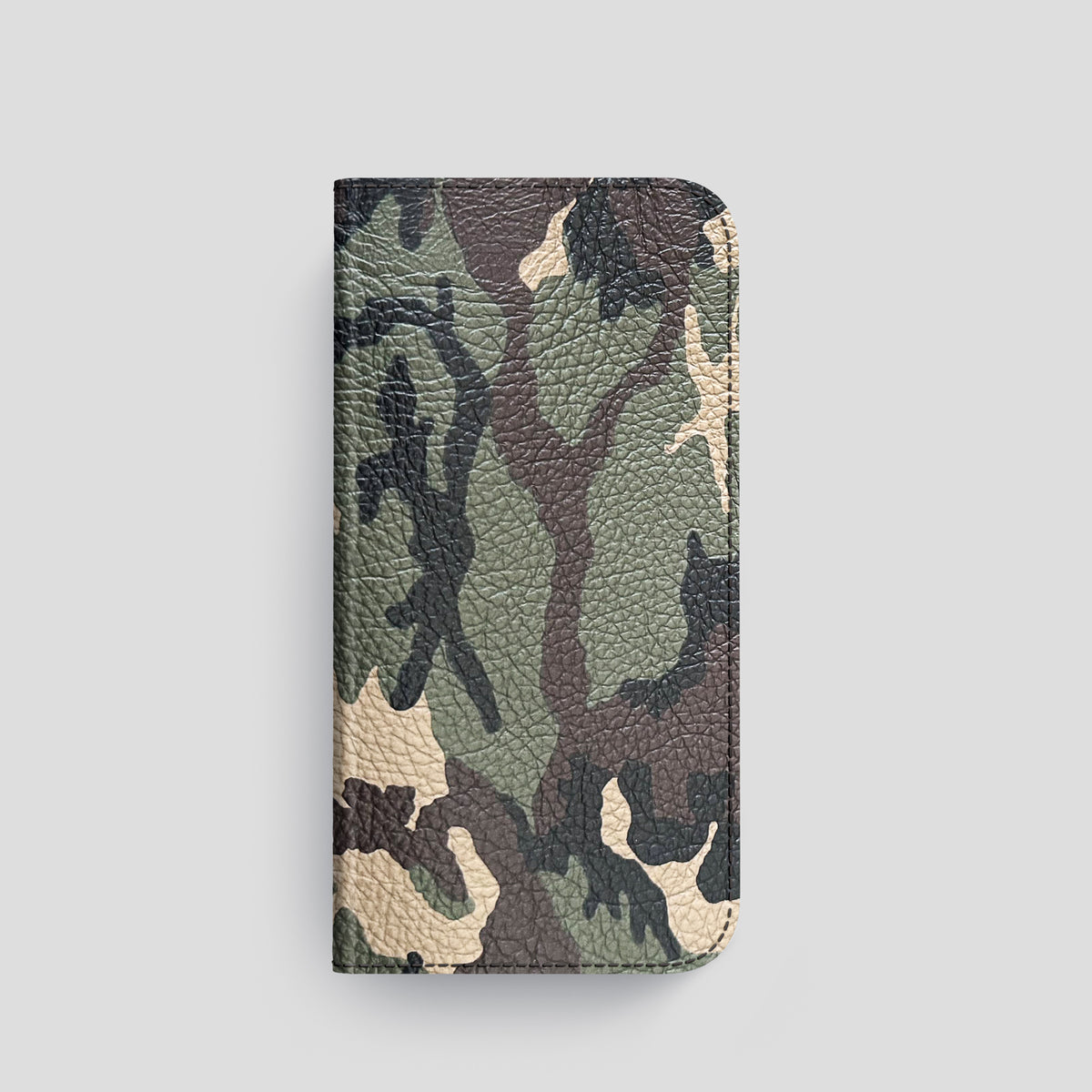 Camouflage iPhone 15 Pro Folio Case Calf with Steel Metal -4 | Camouflage-Steel