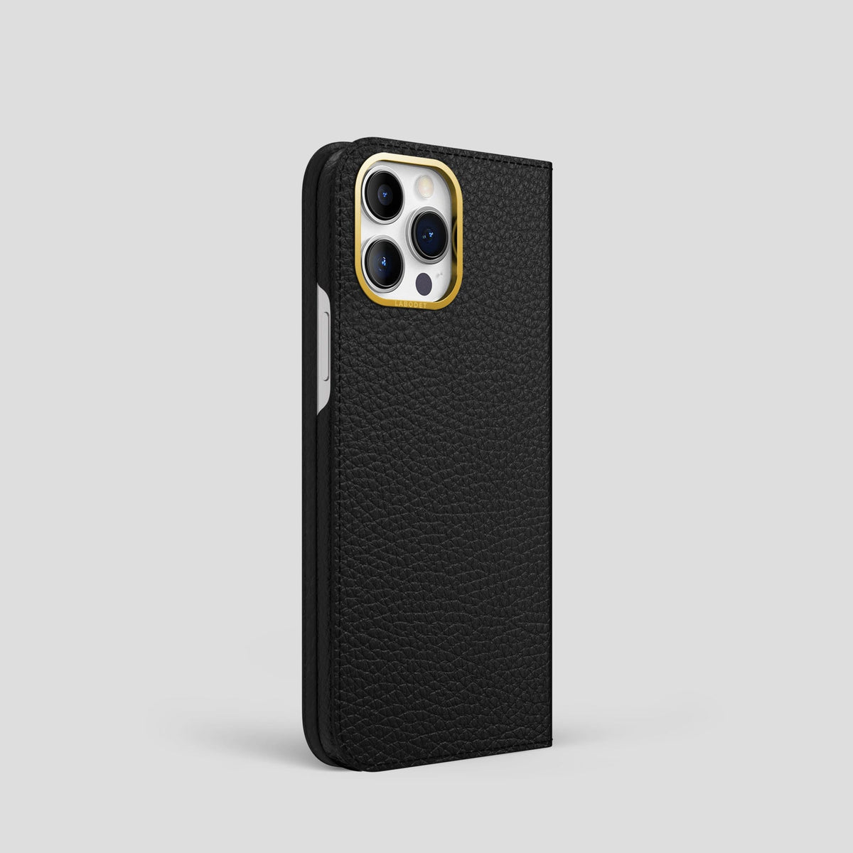 Black iPhone 15 Pro Folio Magsafe Case Calf with Gold Metal -1 | Black-Gold