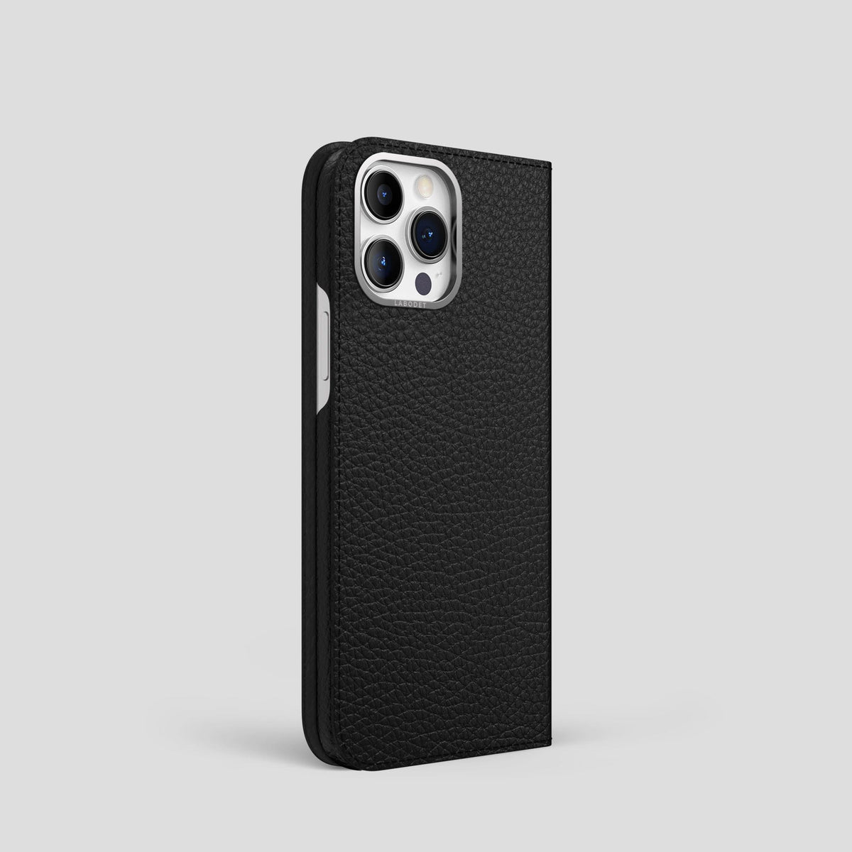 Black iPhone 15 Pro Folio Magsafe Case Calf with Steel Metal -1 | Black-Steel