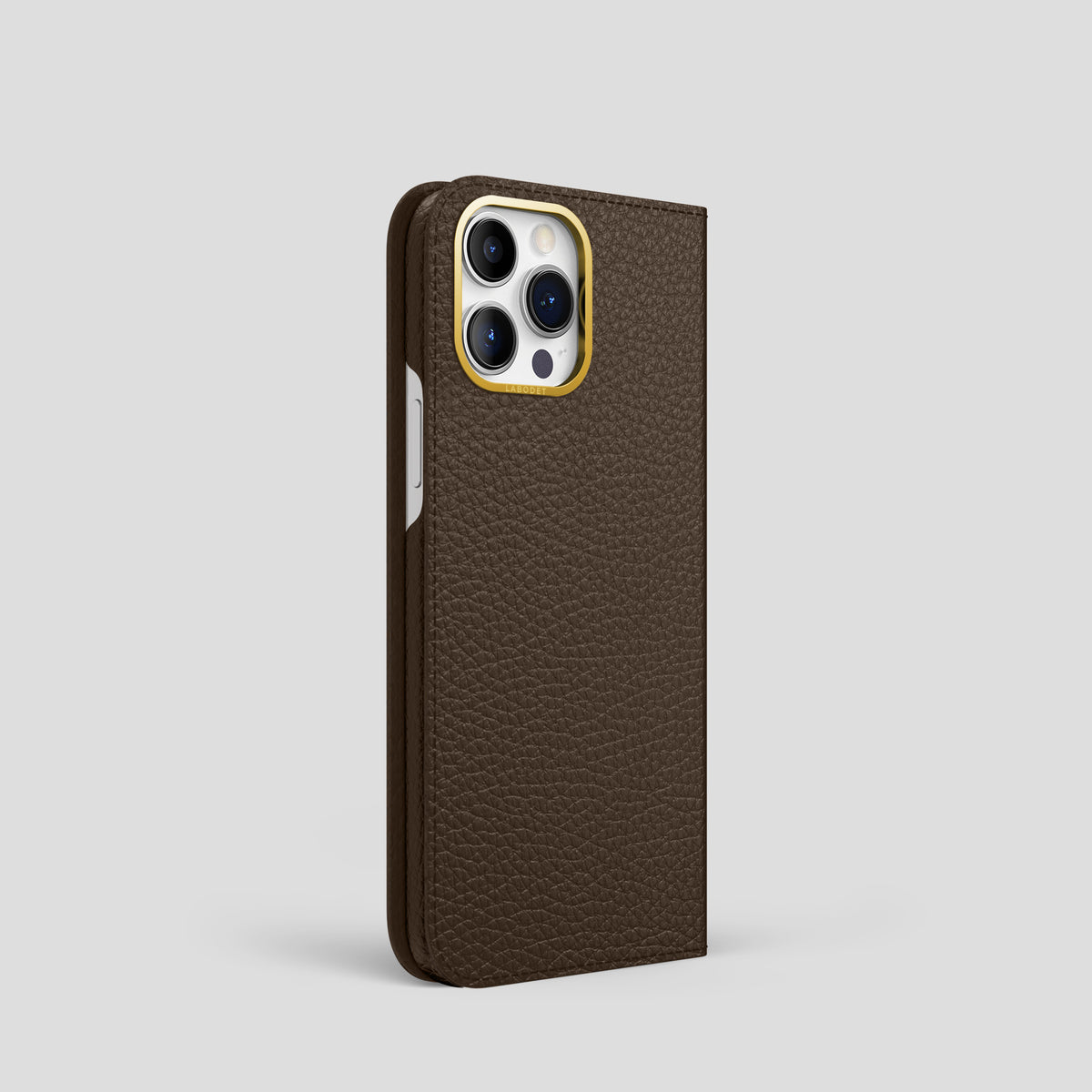 Dark-Brown iPhone 15 Pro Folio Magsafe Case Calf with Gold Metal -1 | Dark-Brown-Gold
