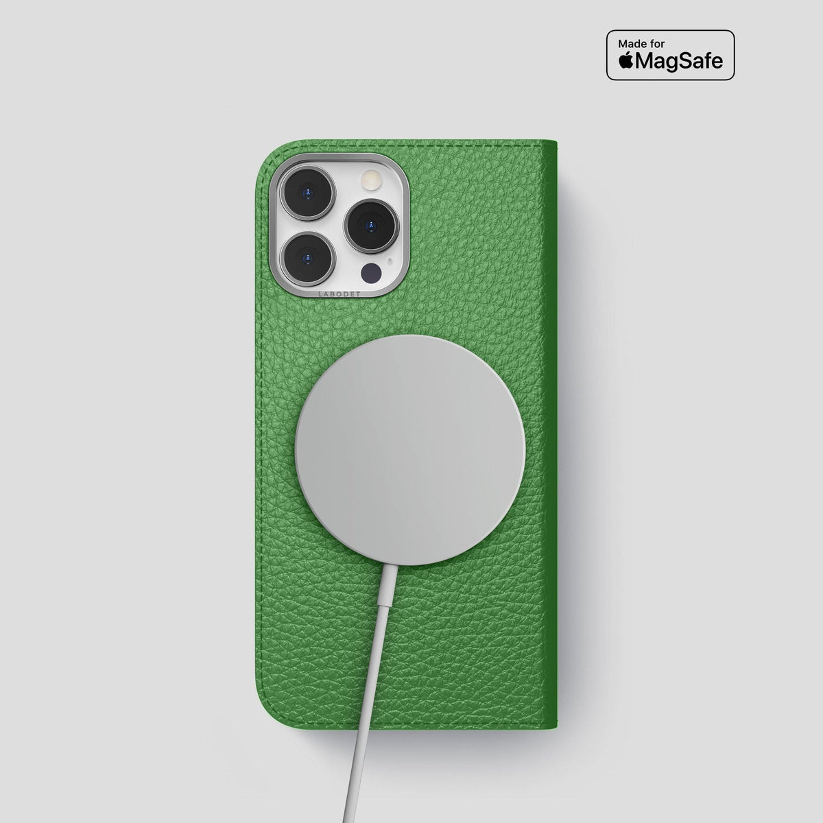 Herb iPhone 15 Pro Folio Magsafe Case Calf with Steel Metal -3 | Herb-Steel