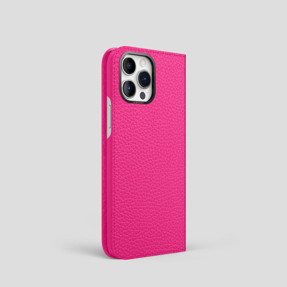 Magenta iPhone 15 Pro Folio Magsafe Case Calf with Black Metal -1 | Magenta-Black