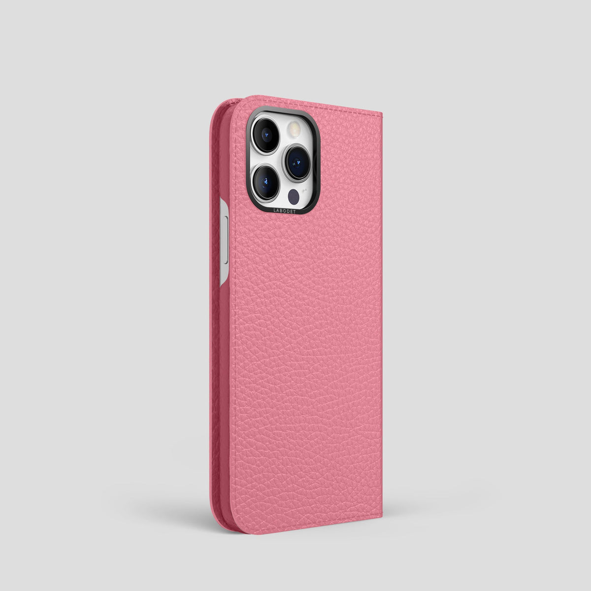 Pink iPhone 15 Pro Folio Magsafe Case Calf with Black Metal -1 | Pink-Black