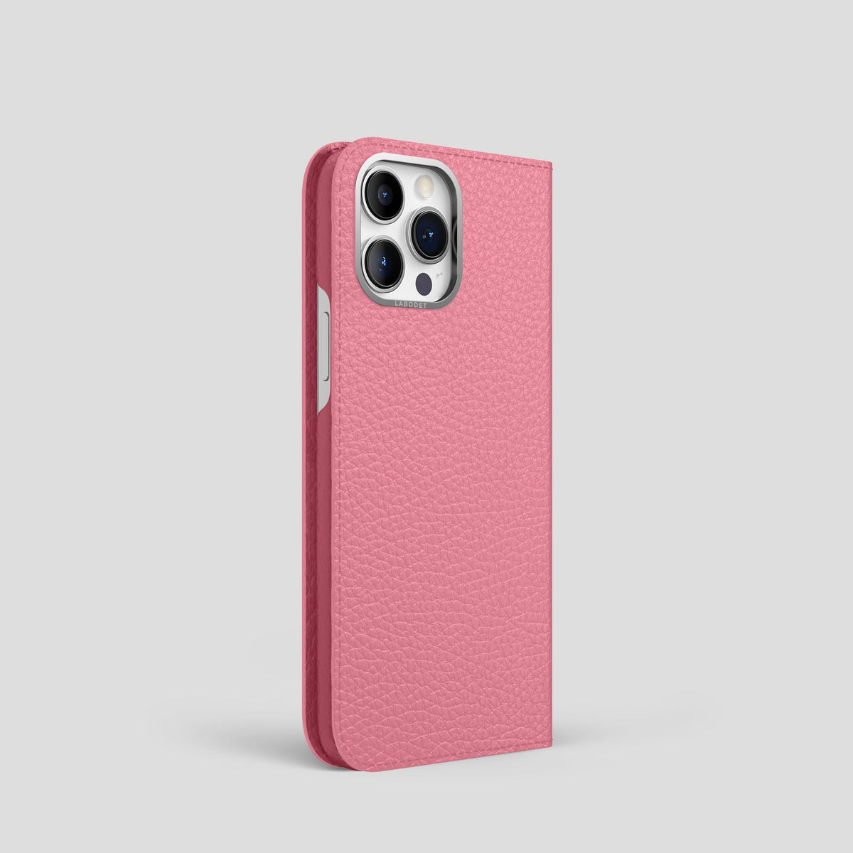 Pink iPhone 15 Pro Folio Magsafe Case Calf with Steel Metal -1 | Pink-Steel