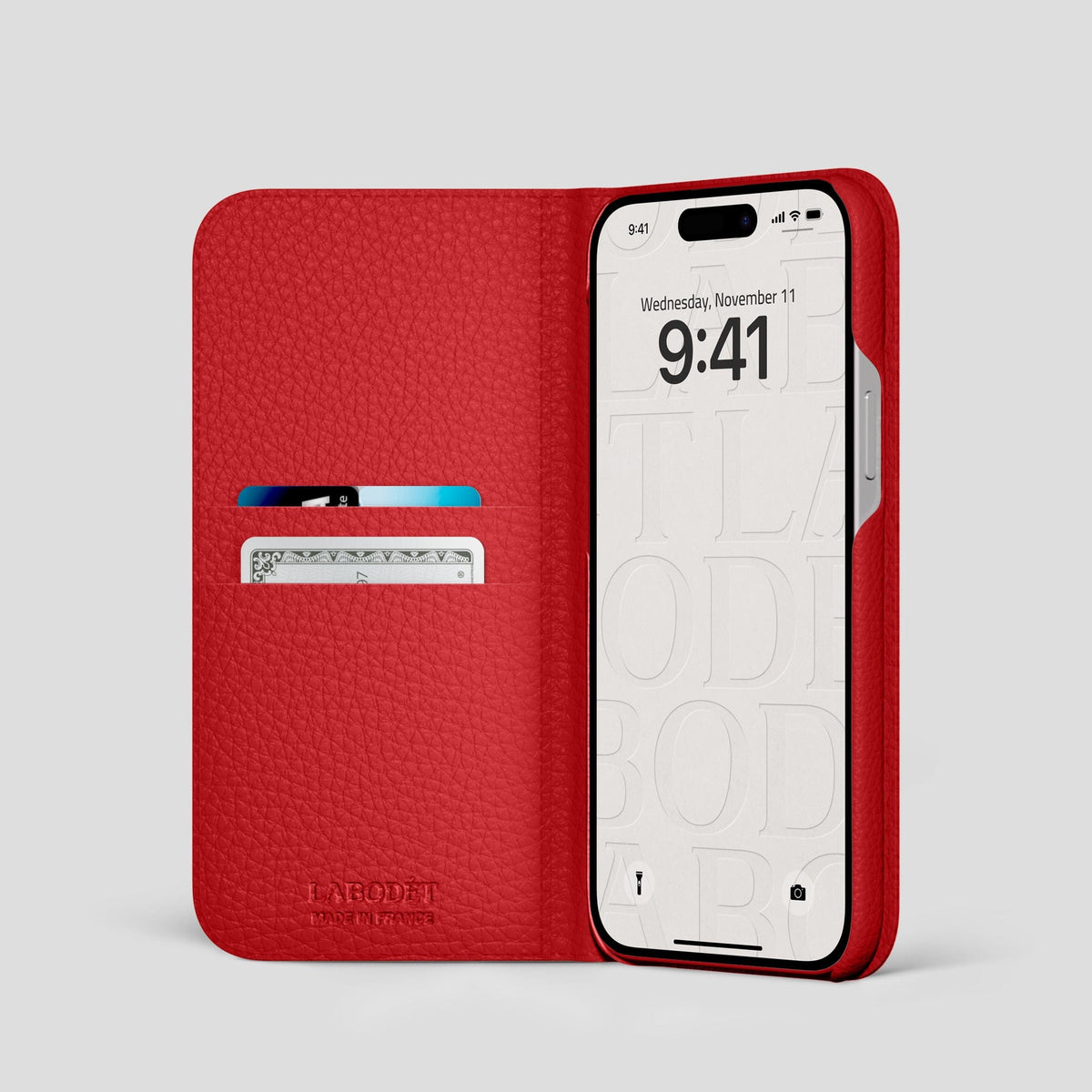 Red iPhone 15 Pro Folio Magsafe Case Calf with Black Metal -2 | Red-Black