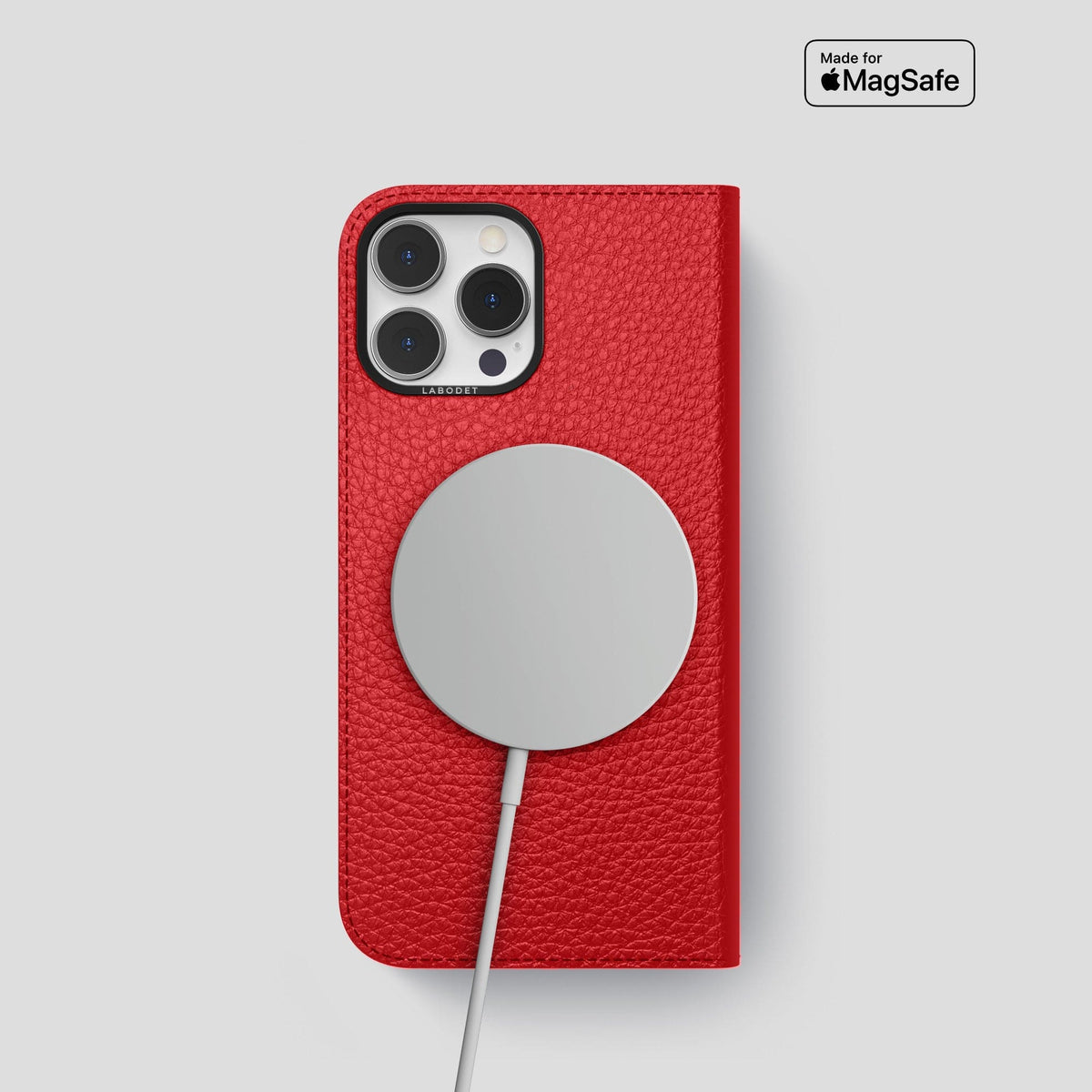 Red iPhone 15 Pro Folio Magsafe Case Calf with Black Metal -3 | Red-Black