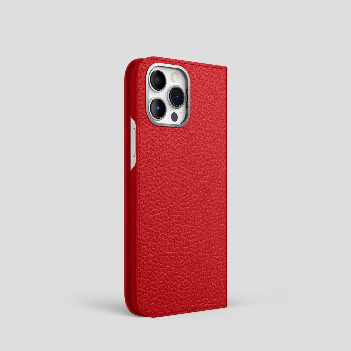 Red iPhone 15 Pro Folio Magsafe Case Calf with Steel Metal -1 | Red-Steel