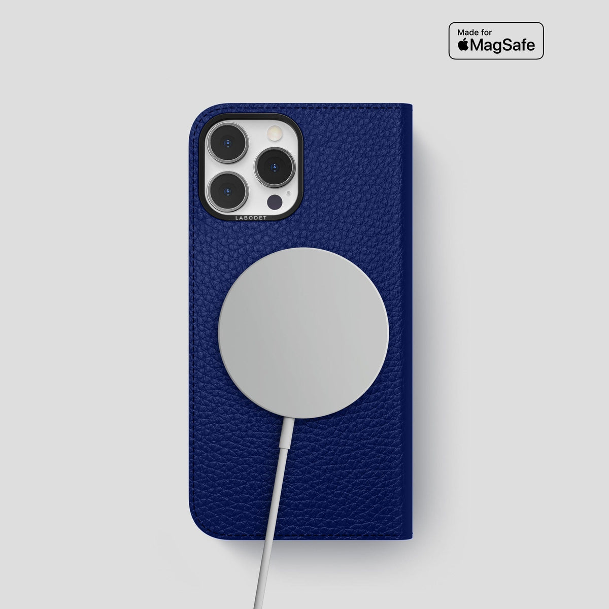 Royal Blue iPhone 15 Pro Folio Magsafe Case Calf with Black Metal -3 | Royal-Blue-Black