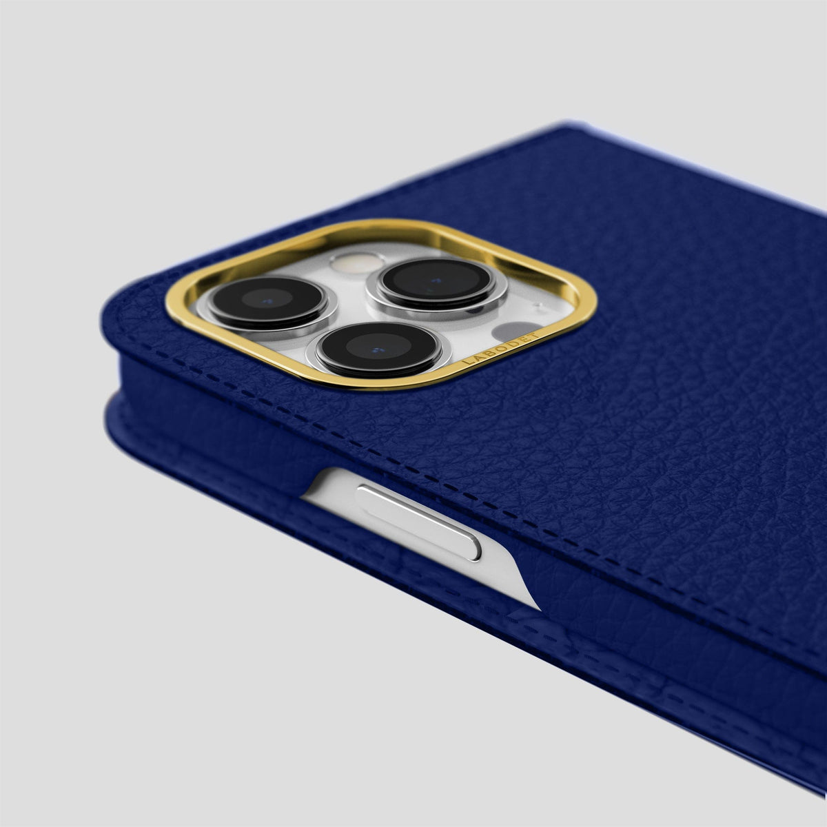 Royal Blue iPhone 15 Pro Folio Magsafe Case Calf with Gold Metal -5 | Royal-Blue-Gold