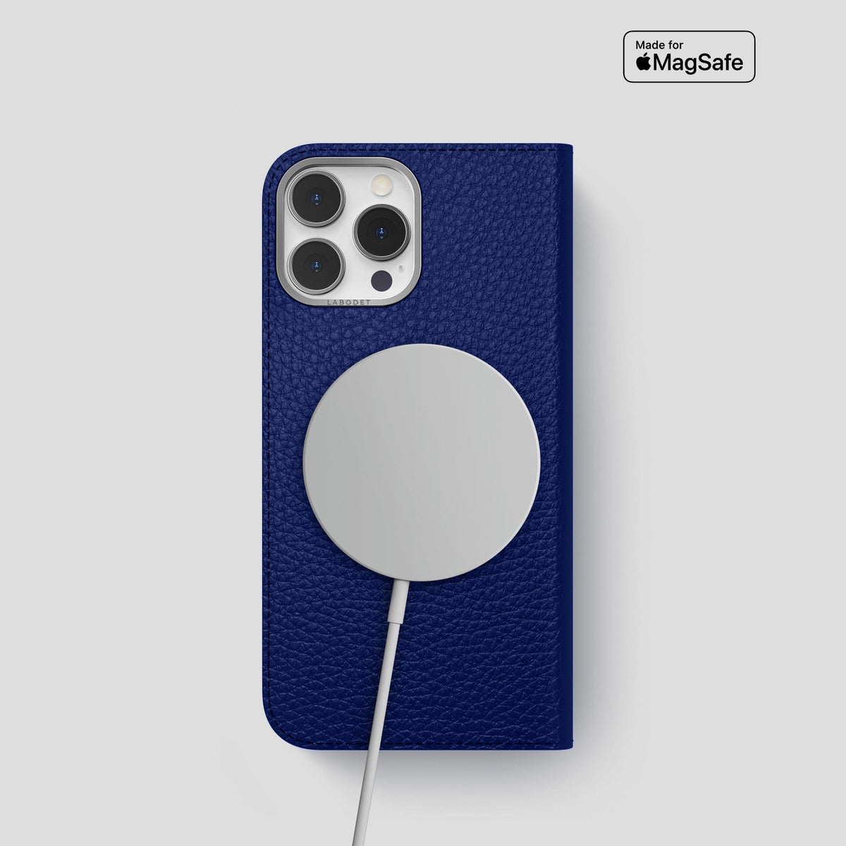 Royal Blue iPhone 15 Pro Folio Magsafe Case Calf with Steel Metal -3 | Royal-Blue-Steel