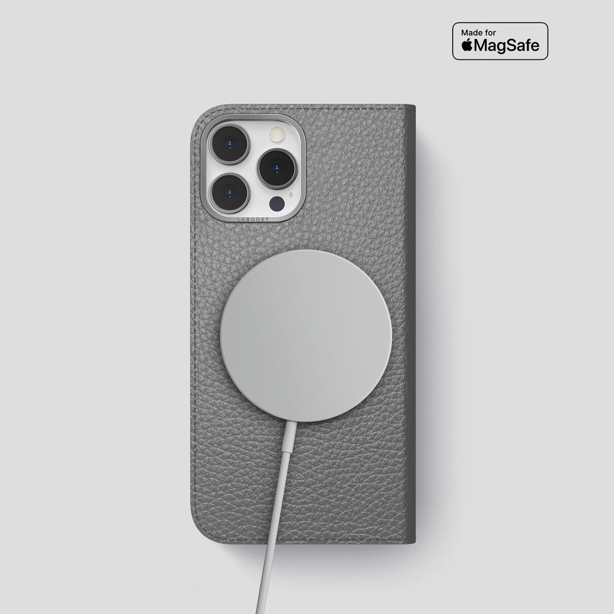 Souris iPhone 15 Pro Folio Magsafe Case Calf with Steel Metal -3 | Souris-Steel