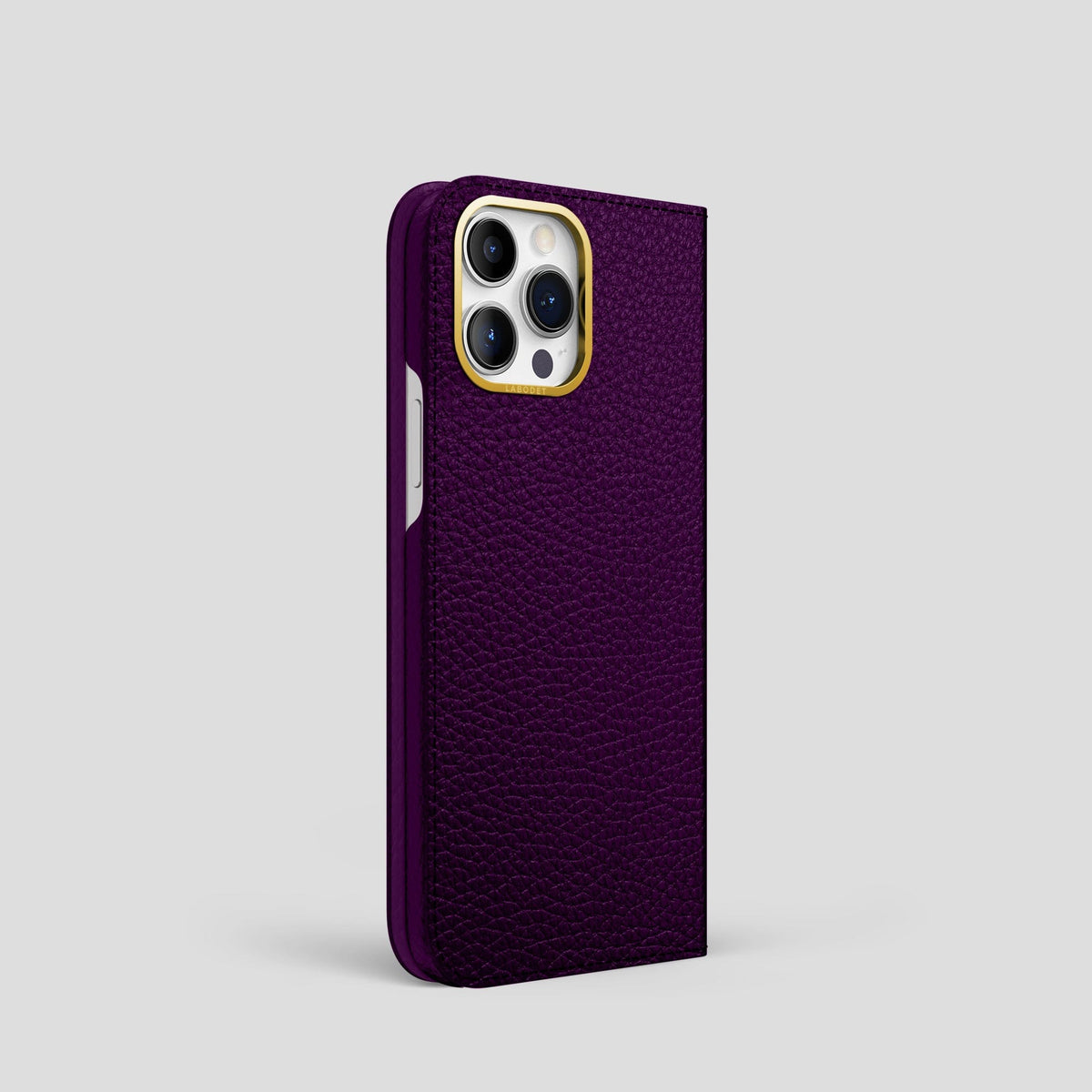 Violet iPhone 15 Pro Folio Magsafe Case Calf with Gold Metal -1 | Violet-Gold