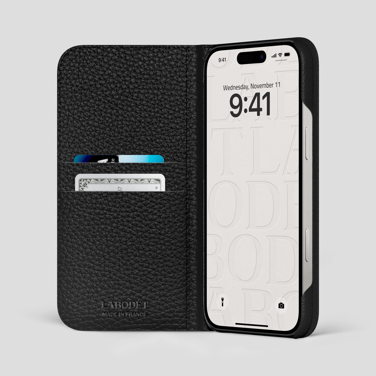 Camouflage iPhone 15 Pro Max Folio Case Calf with Black Metal -2 | Camouflage-Black