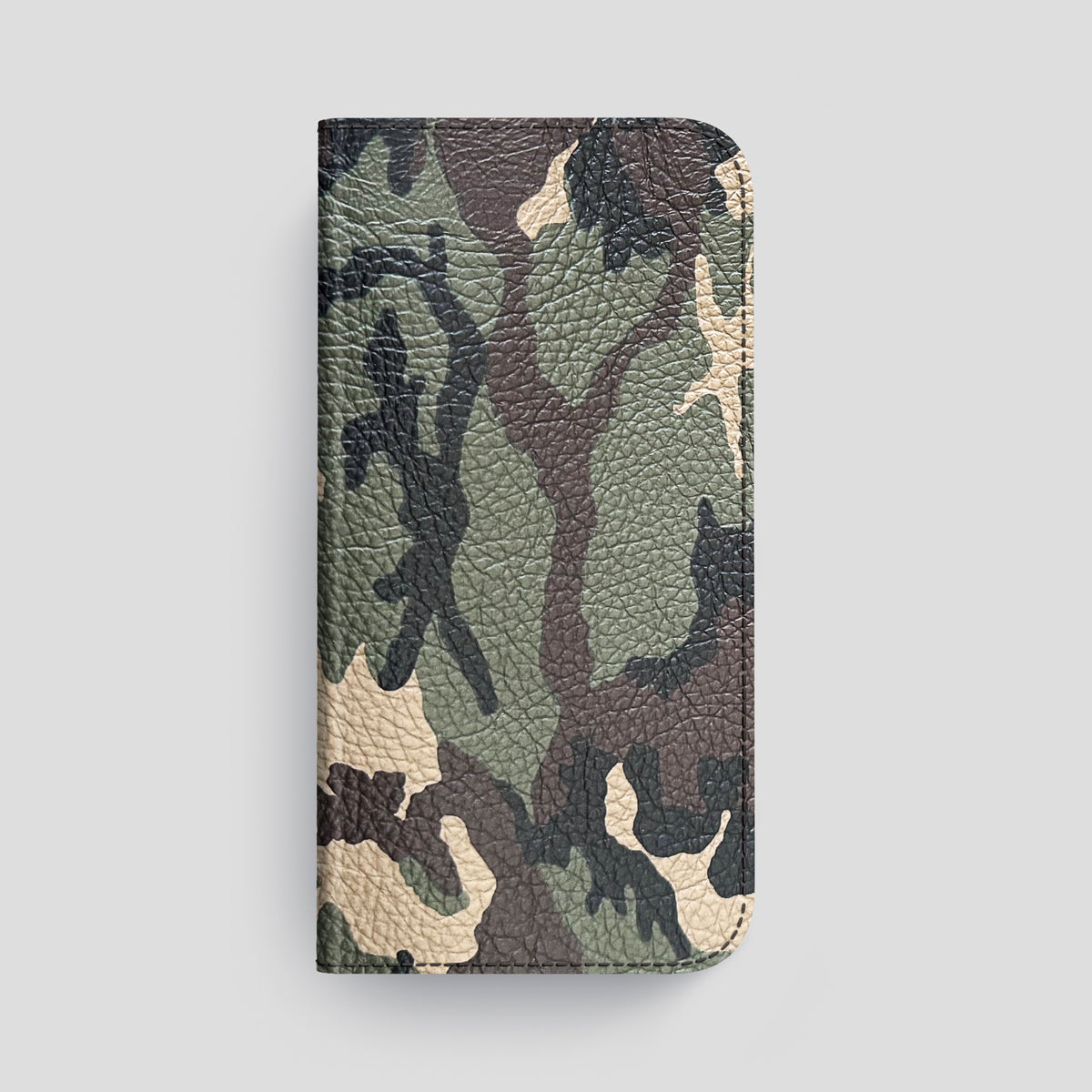 Camouflage iPhone 15 Pro Max Folio Case Calf with Gold Metal -4 | Camouflage-Gold