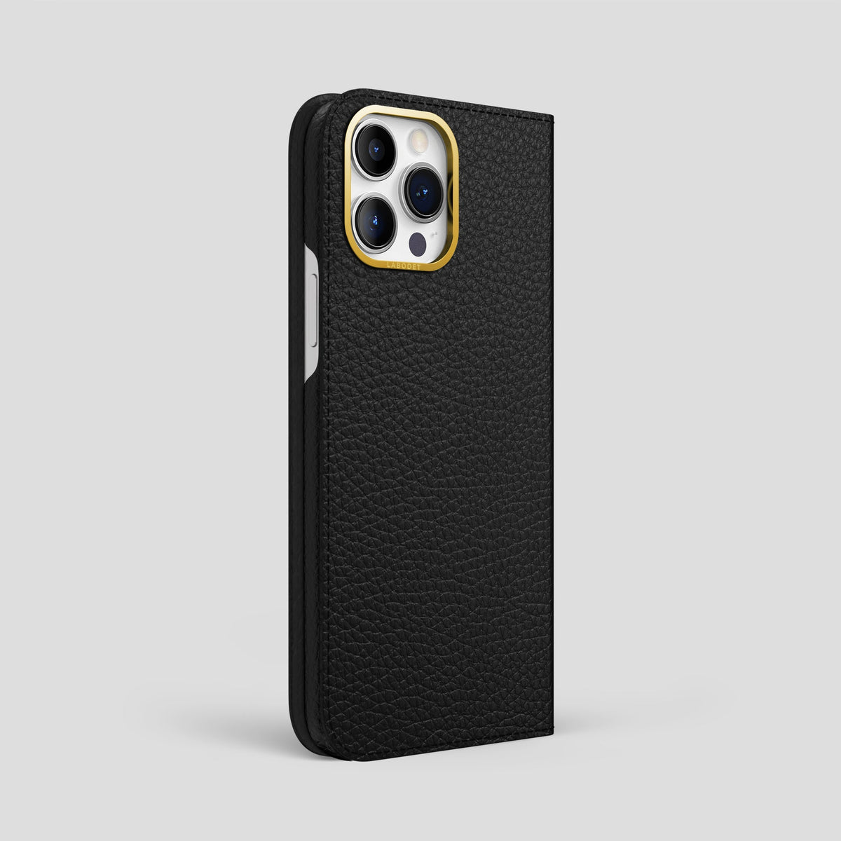 Black iPhone 15 Pro Max Folio Magsafe Case Calf with Gold Metal -1 | Black-Gold