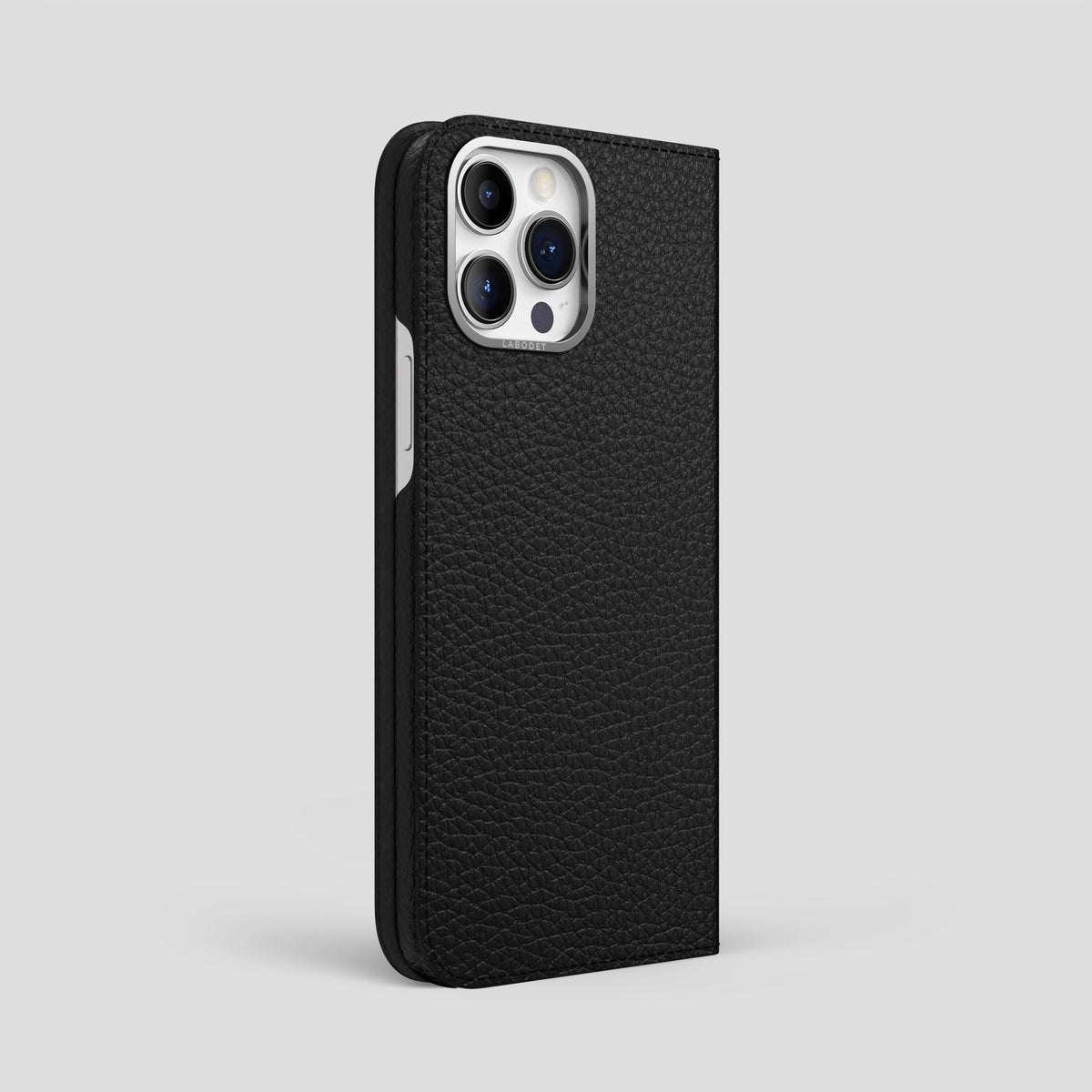 Black iPhone 15 Pro Max Folio Magsafe Case Calf with Steel Metal -1 | Black-Steel
