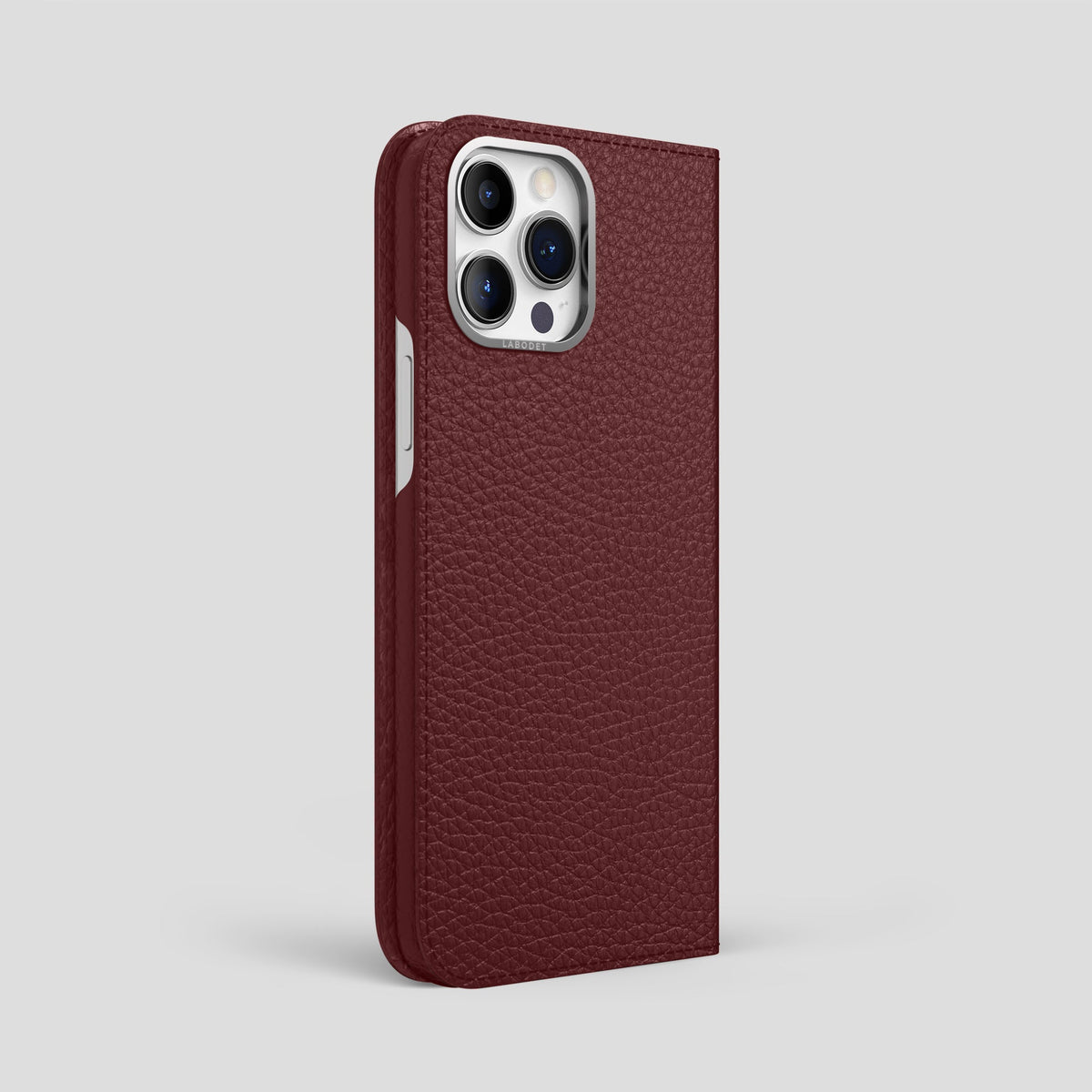 Bordeaux iPhone 15 Pro Max Folio Magsafe Case Calf with Steel Metal -1 | Bordeaux-Steel