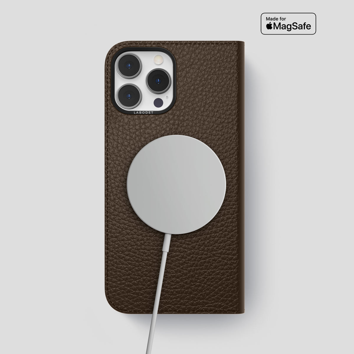Dark-Brown iPhone 15 Pro Max Folio Magsafe Case Calf with Black Metal -3 | Dark-Brown-Black