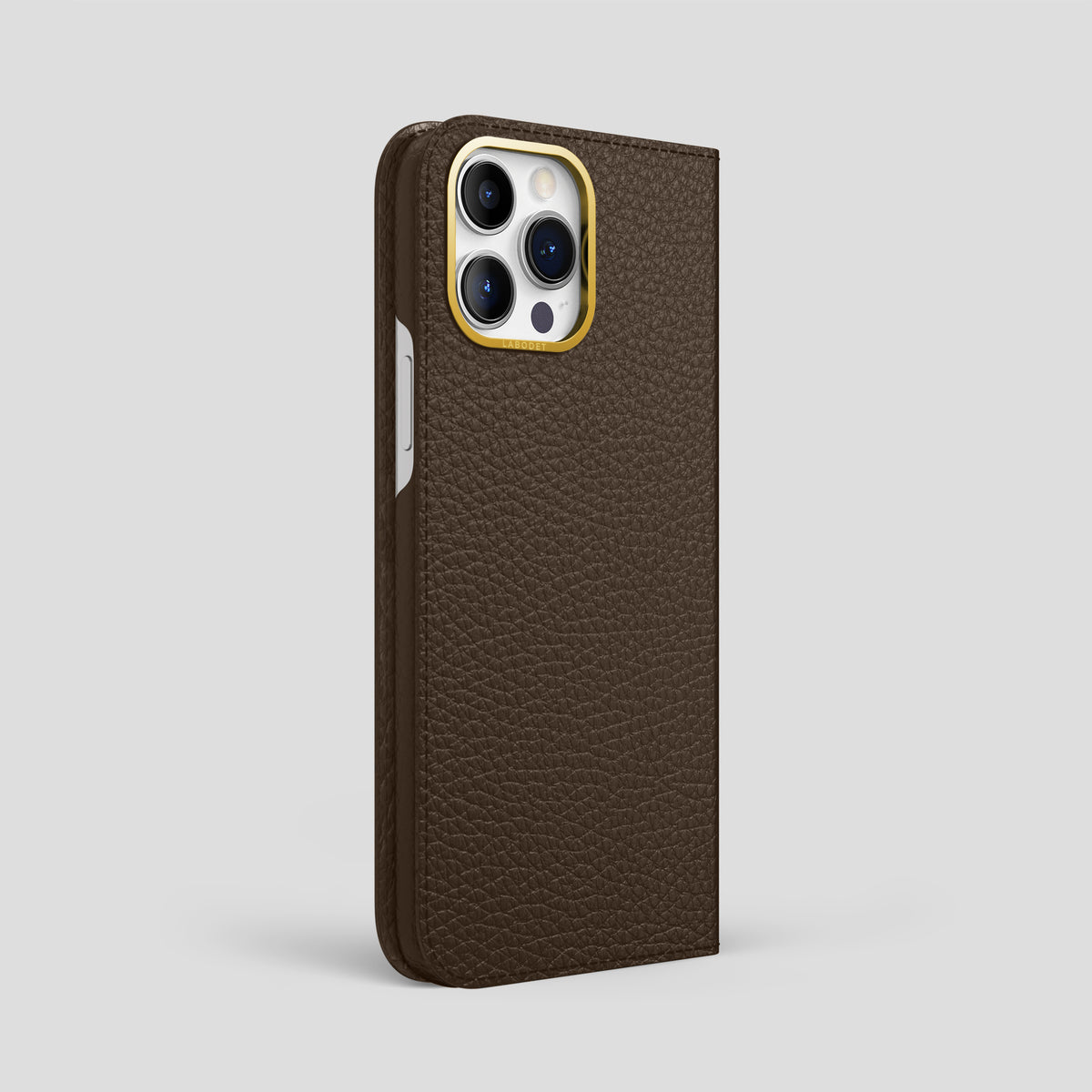 Dark-Brown iPhone 15 Pro Max Folio Magsafe Case Calf with Gold Metal -1 | Dark-Brown-Gold