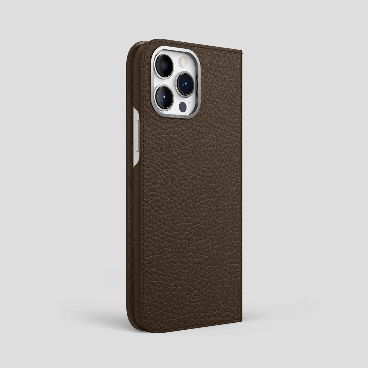 Dark-Brown iPhone 15 Pro Max Folio Magsafe Case Calf with Steel Metal -1 | Dark-Brown-Steel