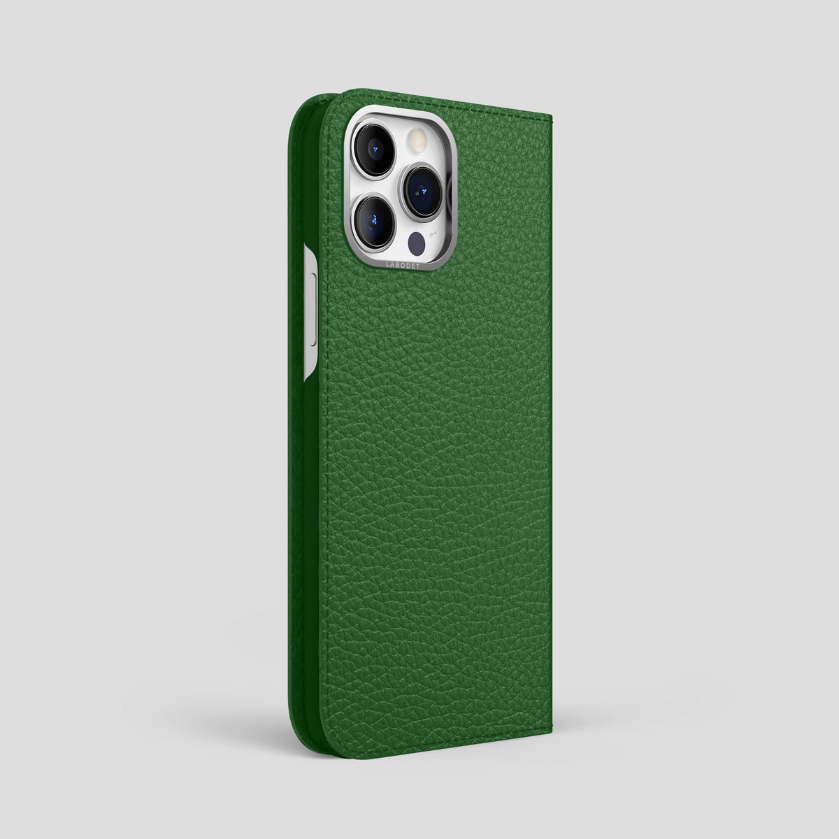 Dark Green iPhone 15 Pro Max Folio Magsafe Case Calf with Steel Metal -1 | Dark-Green-Steel