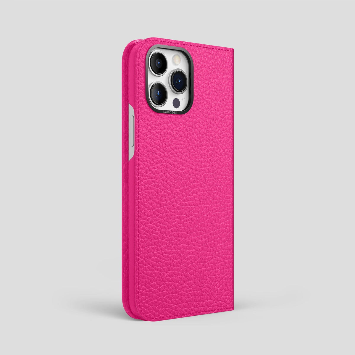 Magenta iPhone 15 Pro Max Folio Magsafe Case Calf with Black Metal -1 | Magenta-Black