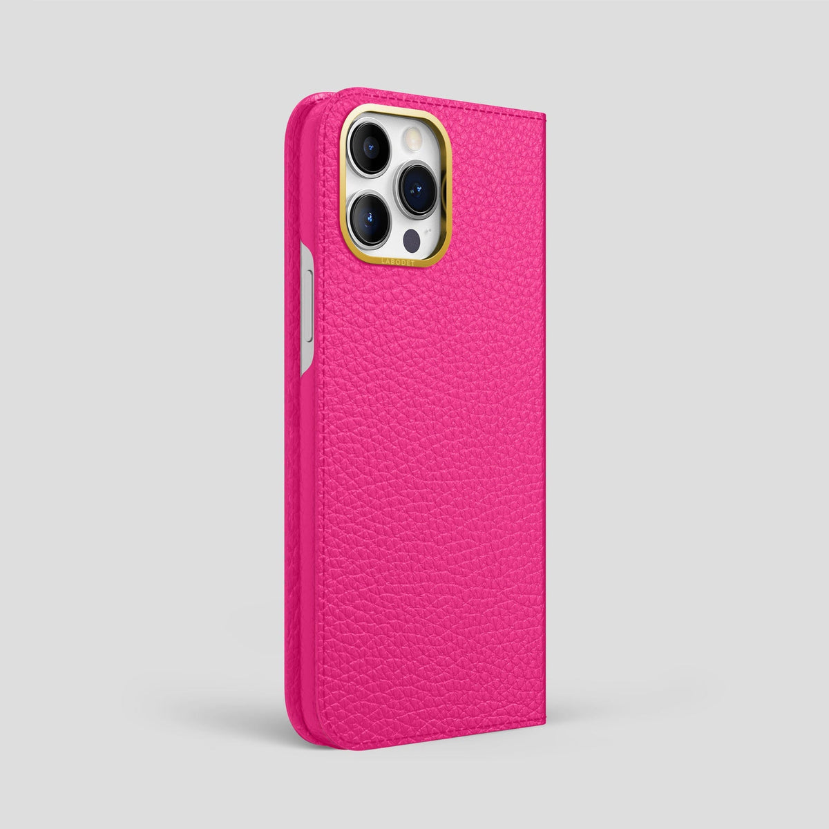 Magenta iPhone 15 Pro Max Folio Magsafe Case Calf with Gold Metal -1 | Magenta-Gold