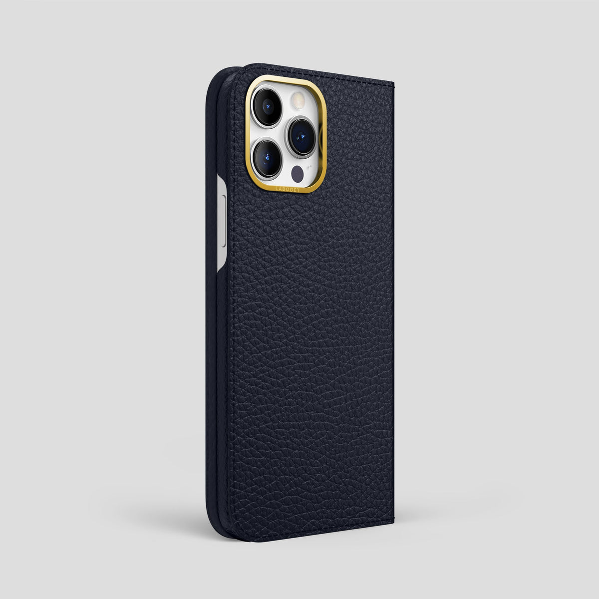 Marine iPhone 15 Pro Max Folio Magsafe Case Calf with Gold Metal -1 | Marine-Gold