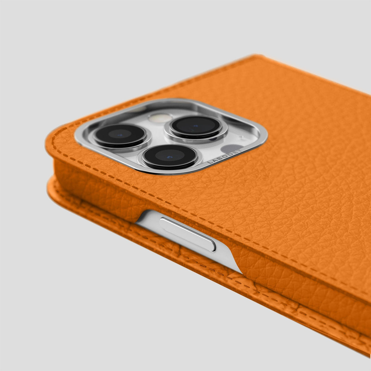 Orange iPhone 15 Pro Max Folio Magsafe Case Calf with Steel Metal -5 | Orange-Steel