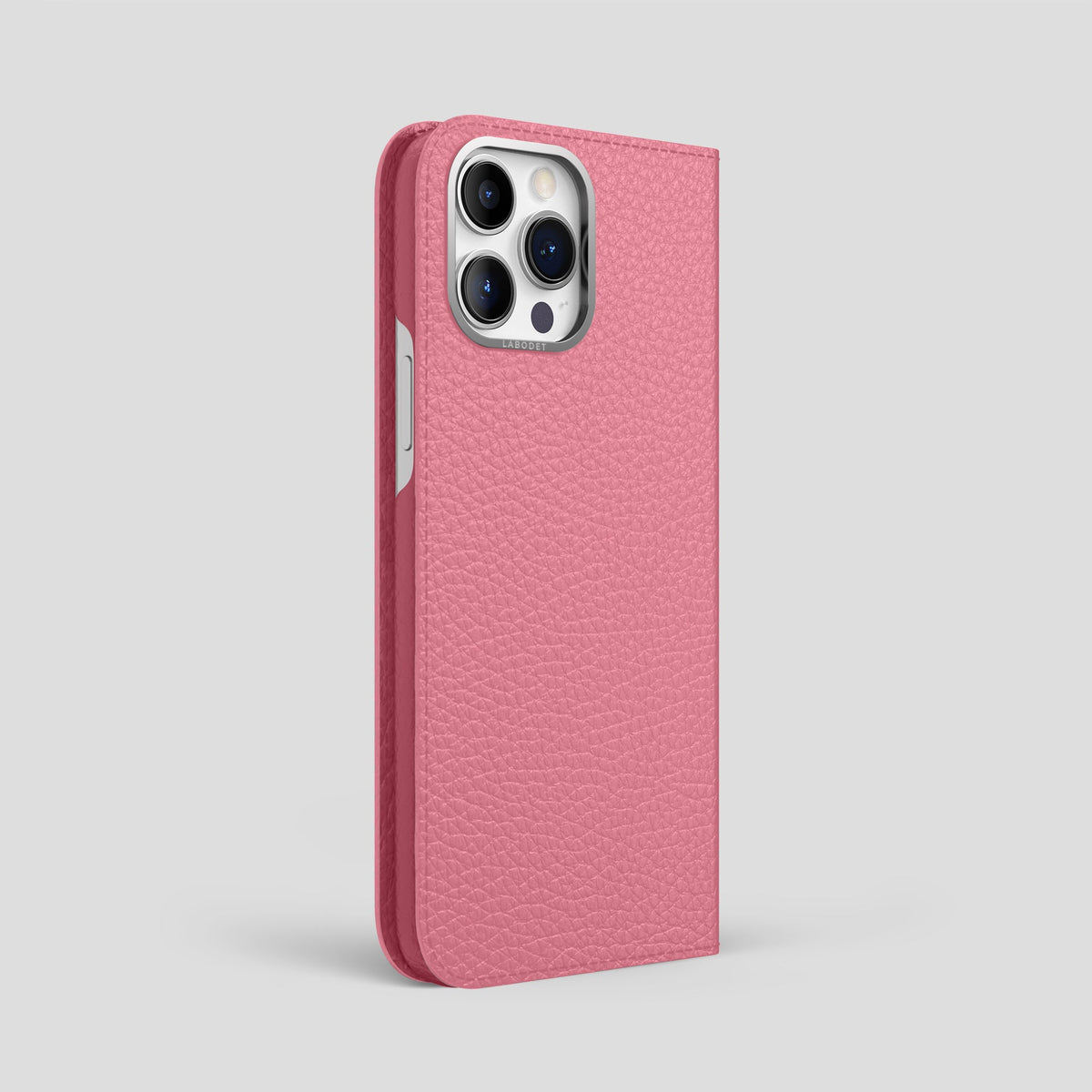 Pink iPhone 15 Pro Max Folio Magsafe Case Calf with Steel Metal -1 | Pink-Steel