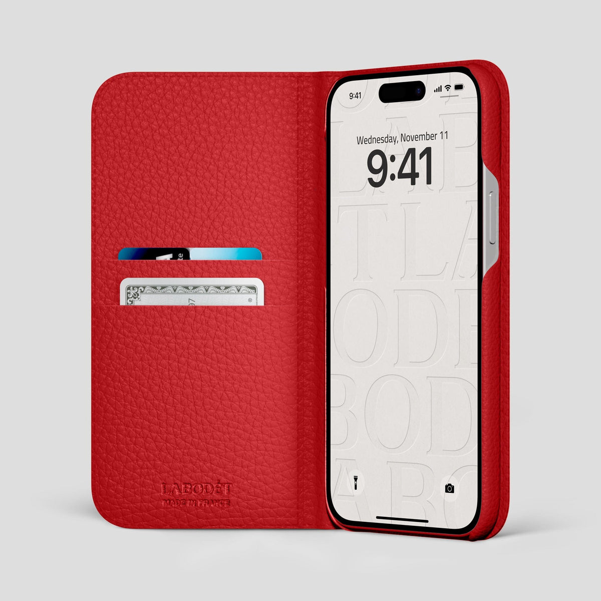 Red iPhone 15 Pro Max Folio Magsafe Case Calf with Gold Metal -2 | Red-Gold