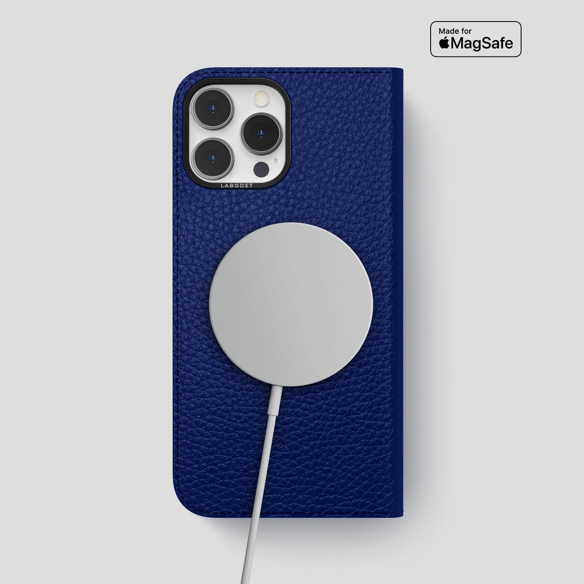 Royal Blue iPhone 15 Pro Max Folio Magsafe Case Calf with Black Metal -3 | Royal-Blue-Black