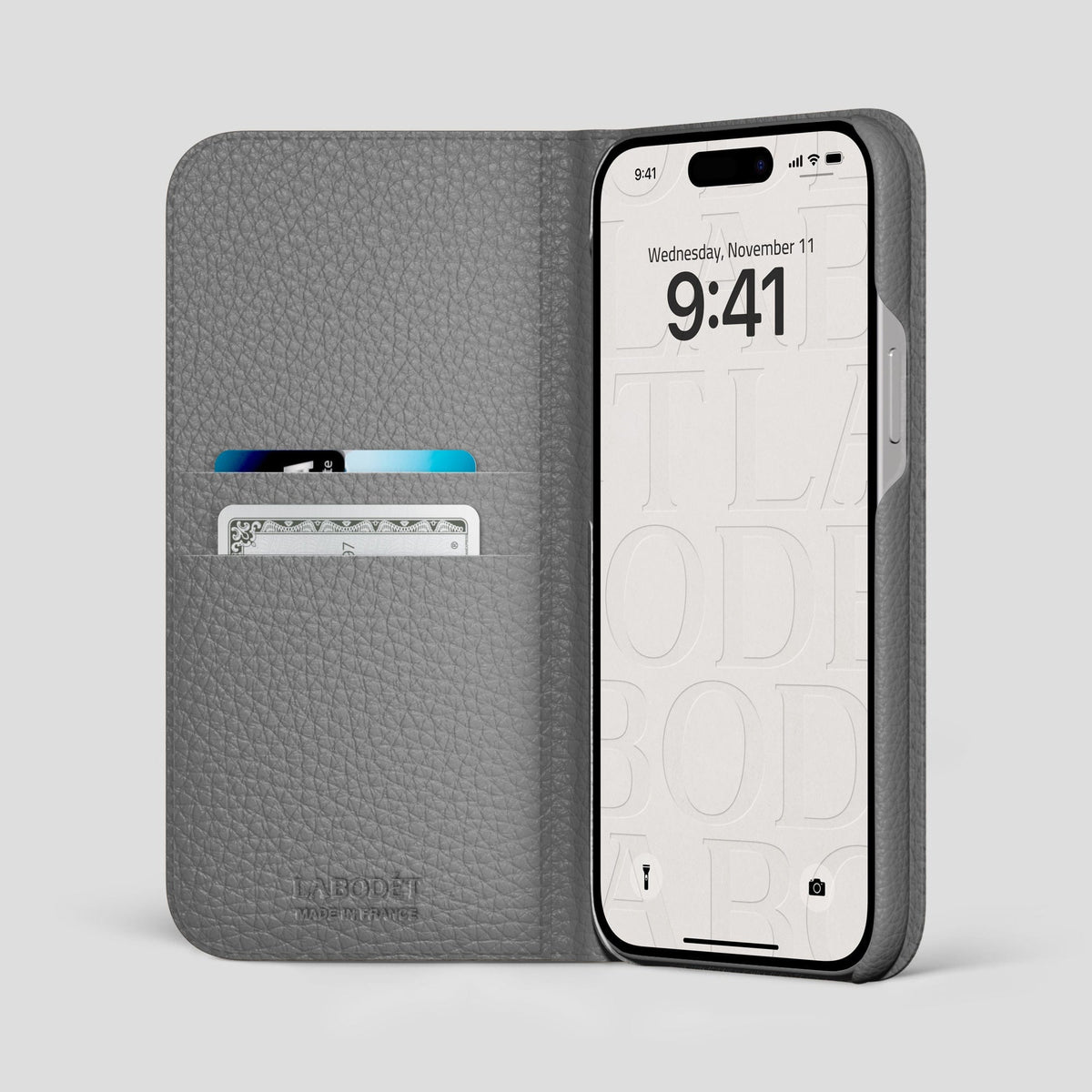 Souris iPhone 15 Pro Max Folio Magsafe Case Calf with Steel Metal -2 | Souris-Steel