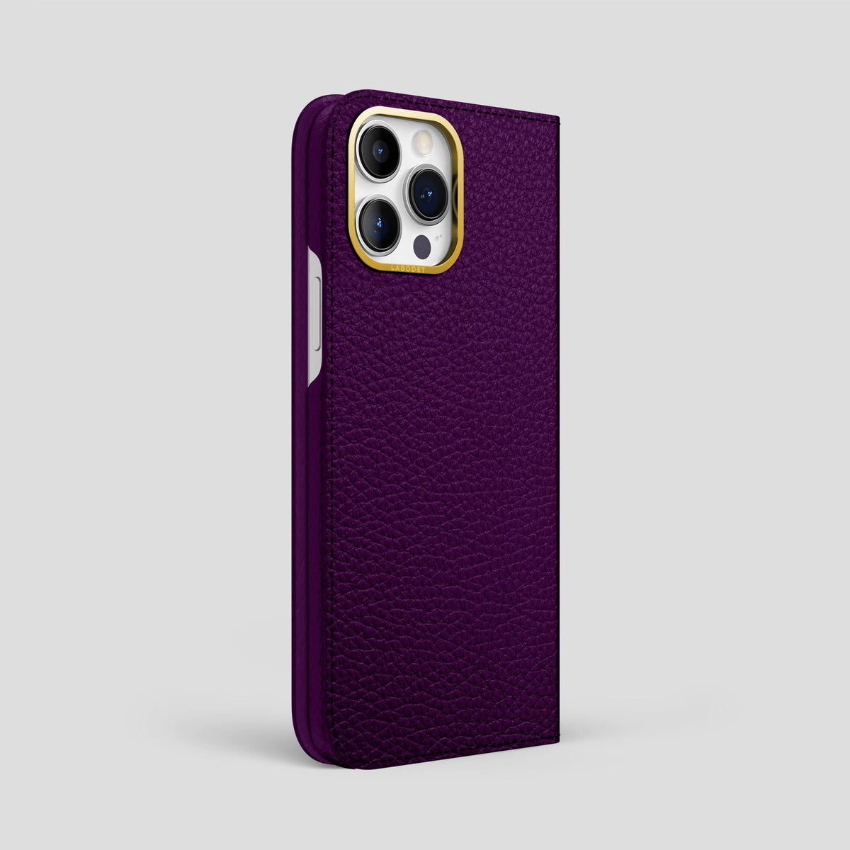 Violet iPhone 15 Pro Max Folio Magsafe Case Calf with Gold Metal -1 | Violet-Gold
